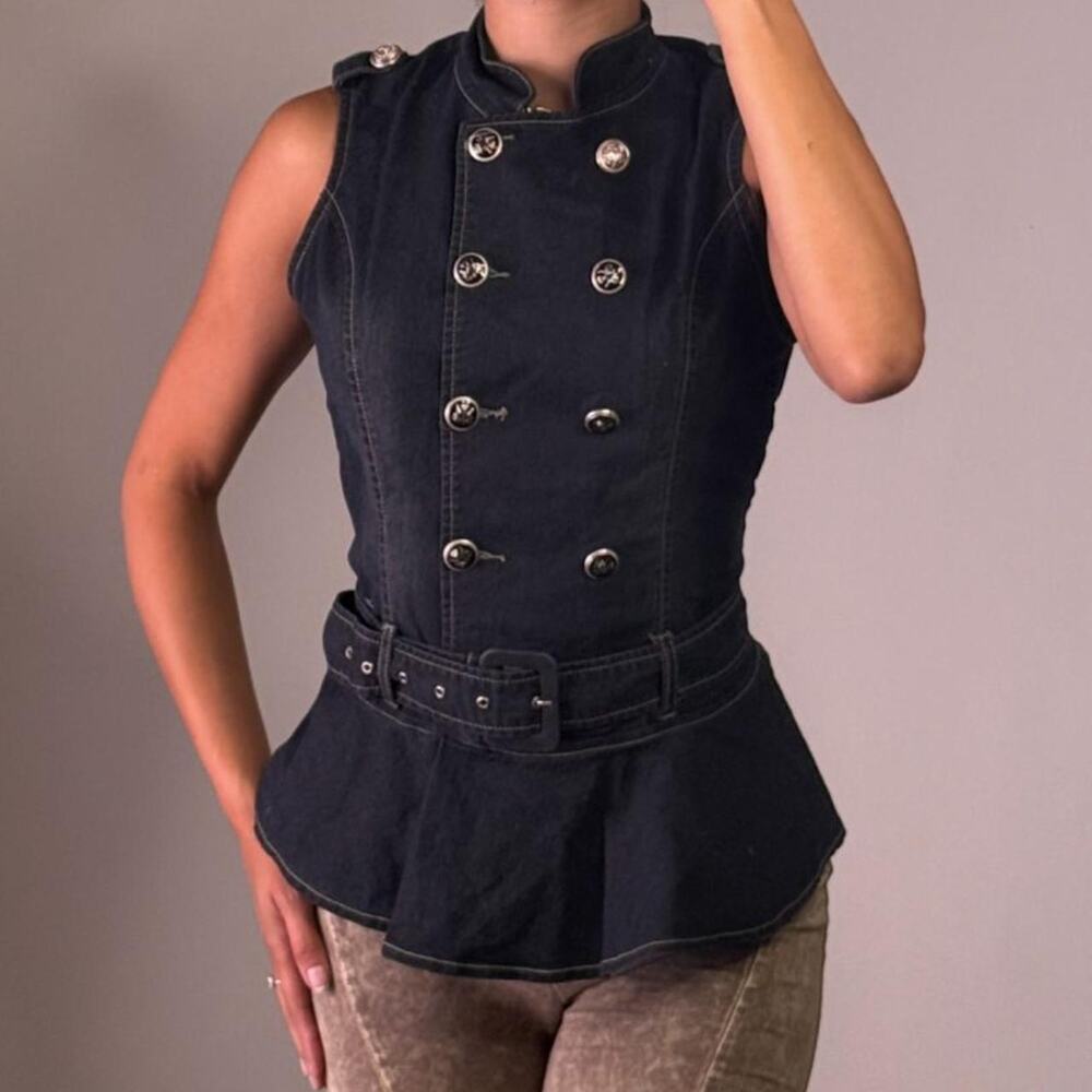 Black Peplum Denim Top